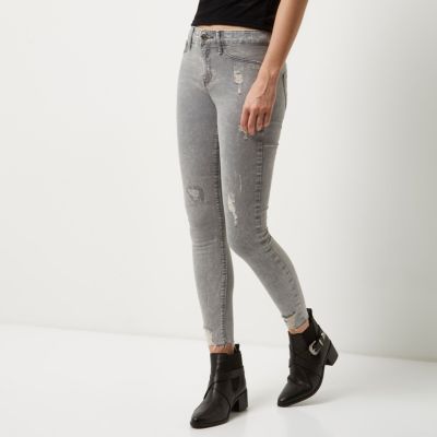 Grey acid wash ripped Molly jeggings